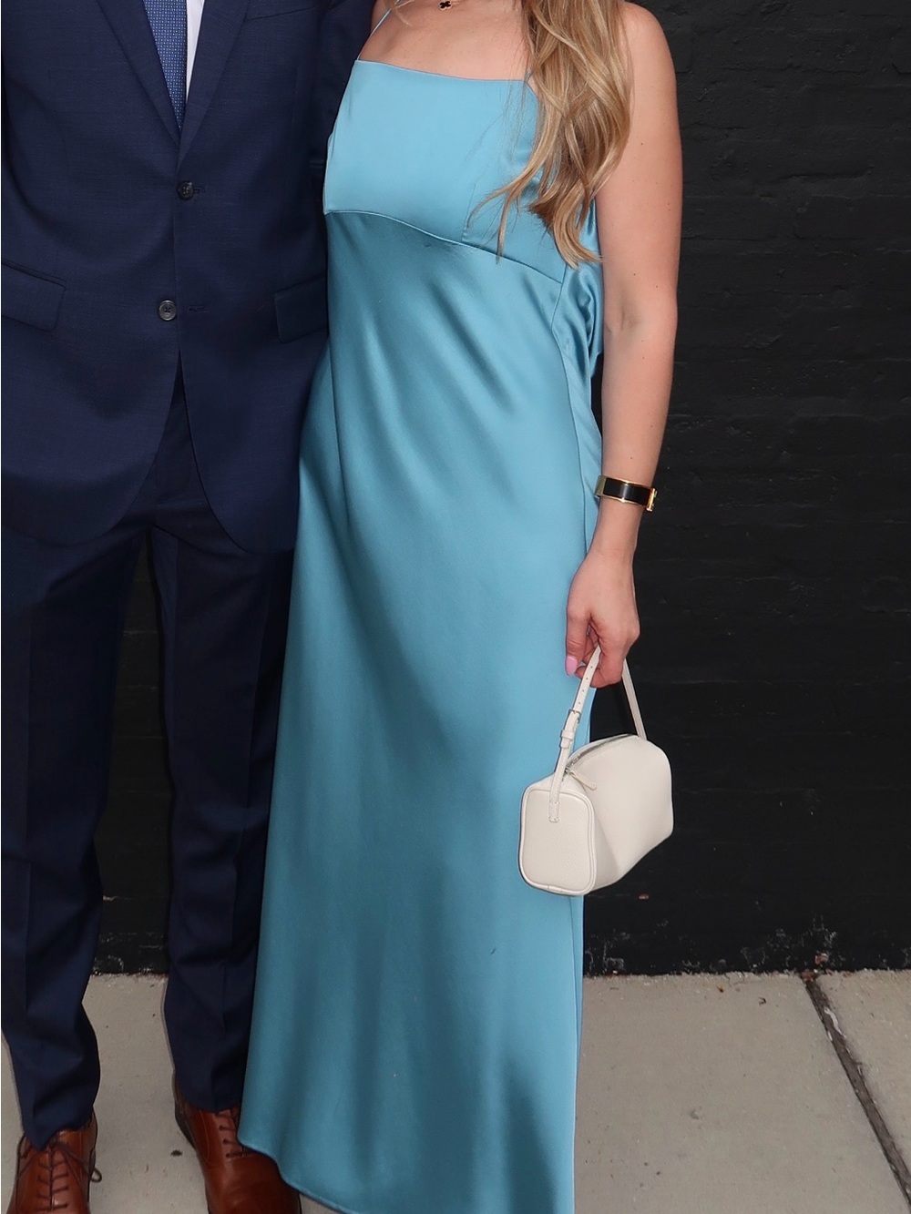 Satin Slip Maxi Dress in Light Blue
